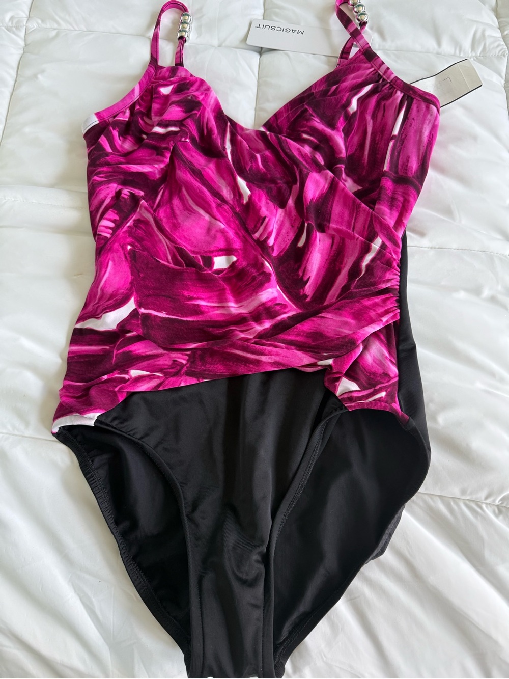 Magicsuit Hot Pink Marble One-Piece Swimsuit with Black Panels